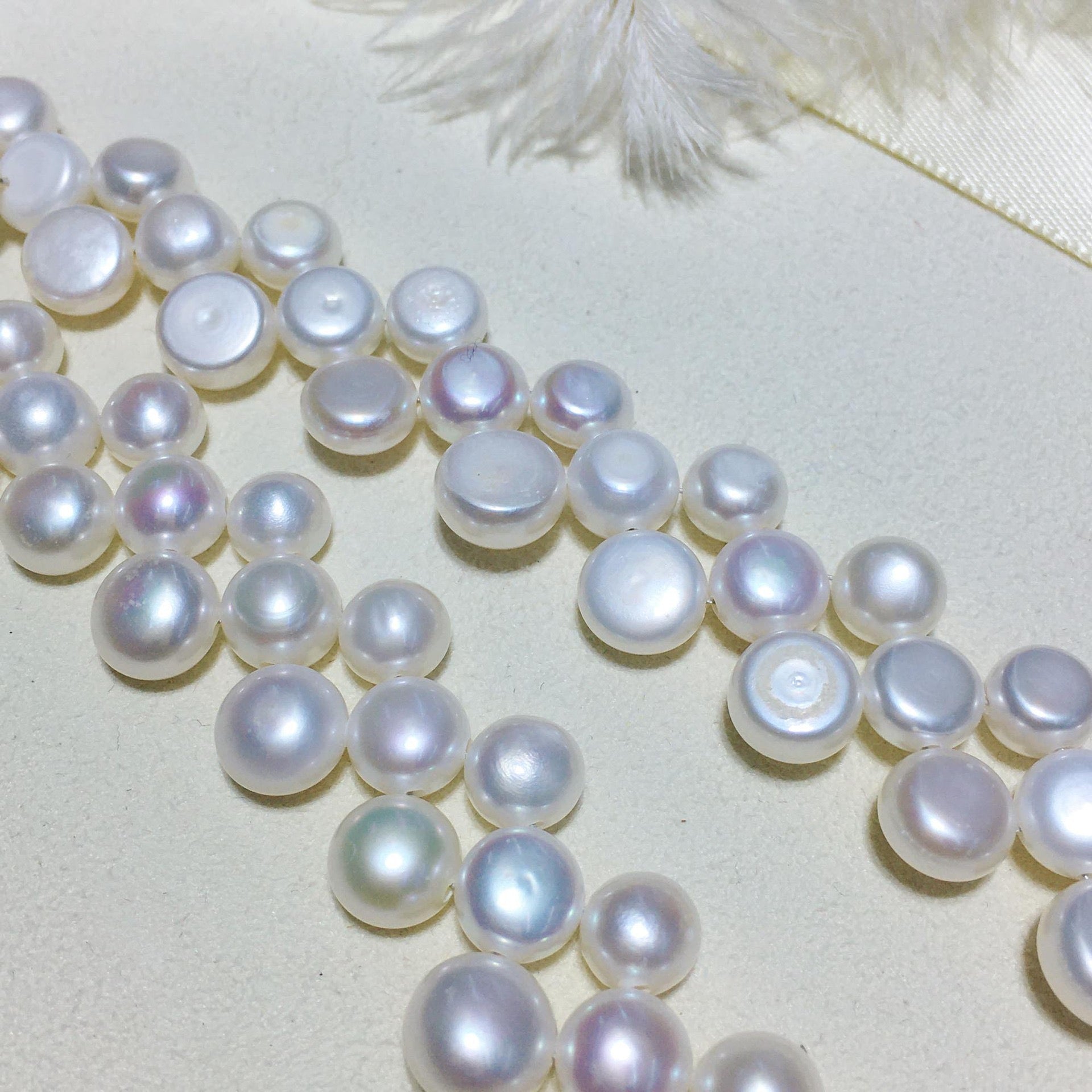 White Triple-Layer Button Pearl Strand Necklace