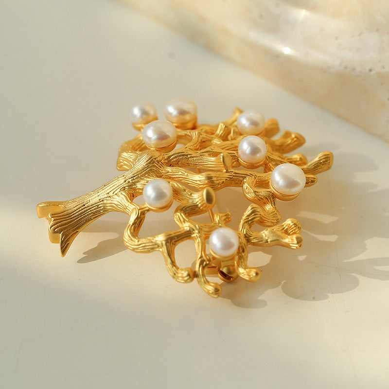 Tree of Life Vintage Pearl Brooch
