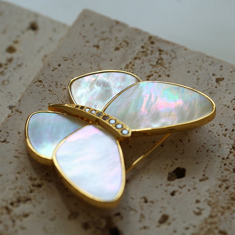 Butterfly Colorful Black Mother of Shell Brooch