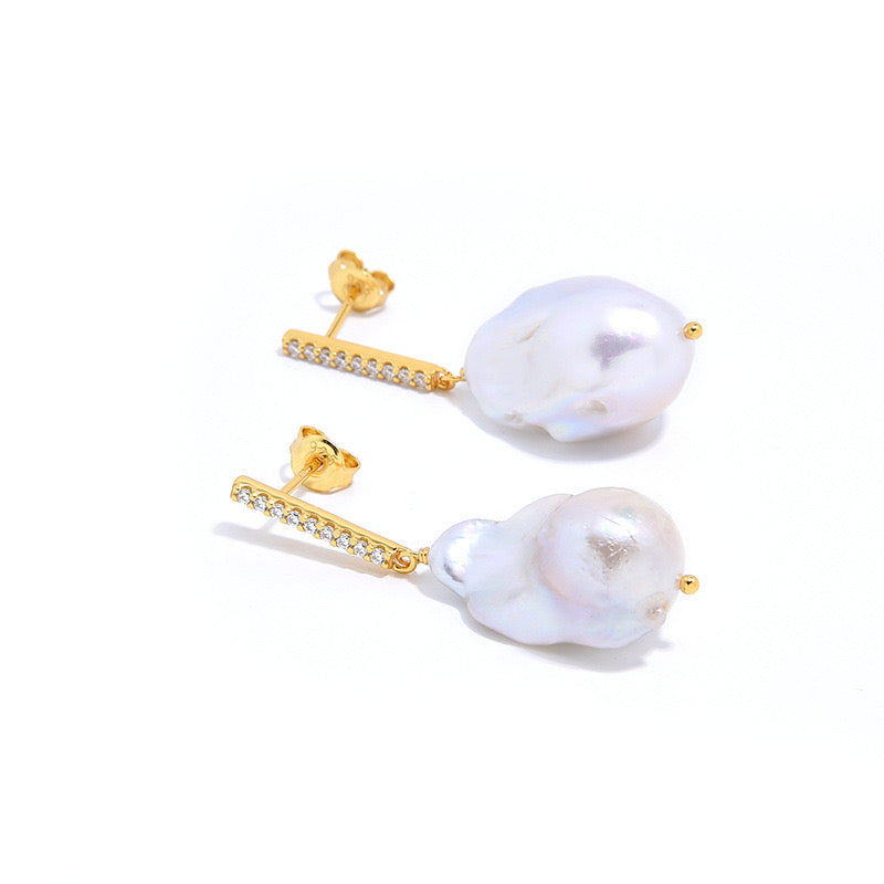 11-13mm Baroque Pearl Zirconia Chic Earrings
