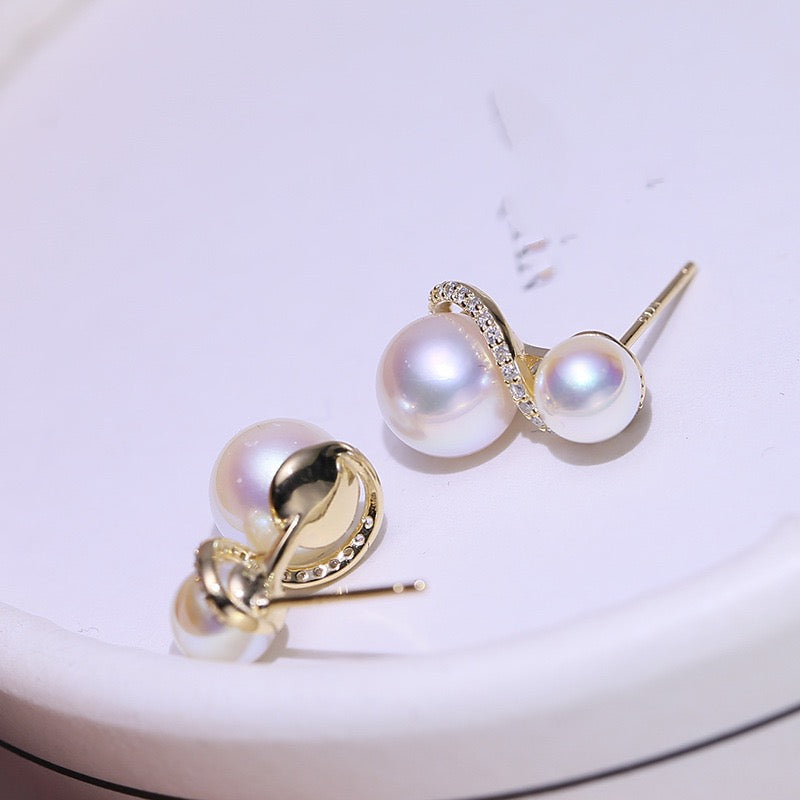 S Shape Double Pearl Earrings