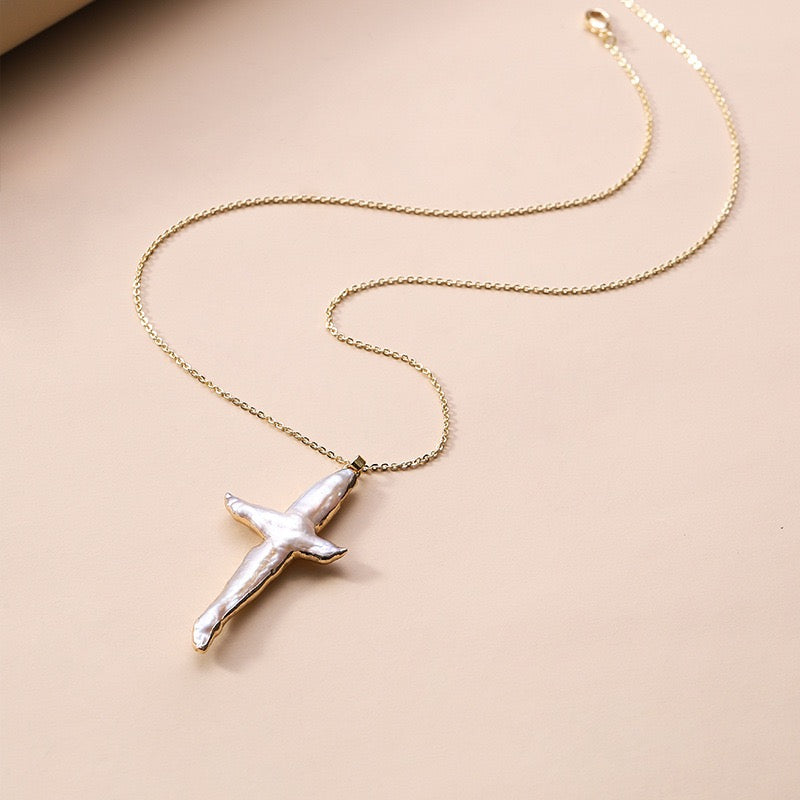 Large Cross Pearl Pendant