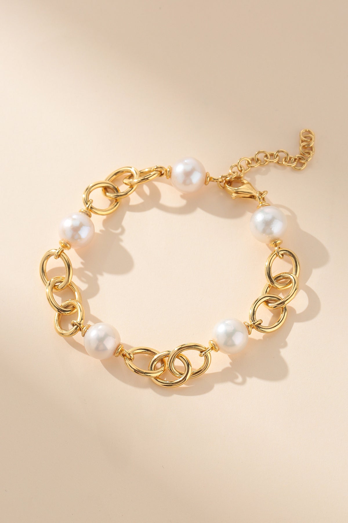 9-10mm Freshwater Pearl Chunky Silver Chain Bracelet