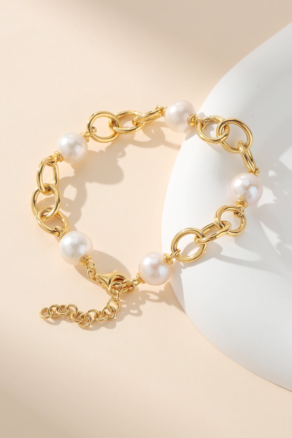 9-10mm Freshwater Pearl Chunky Silver Chain Bracelet
