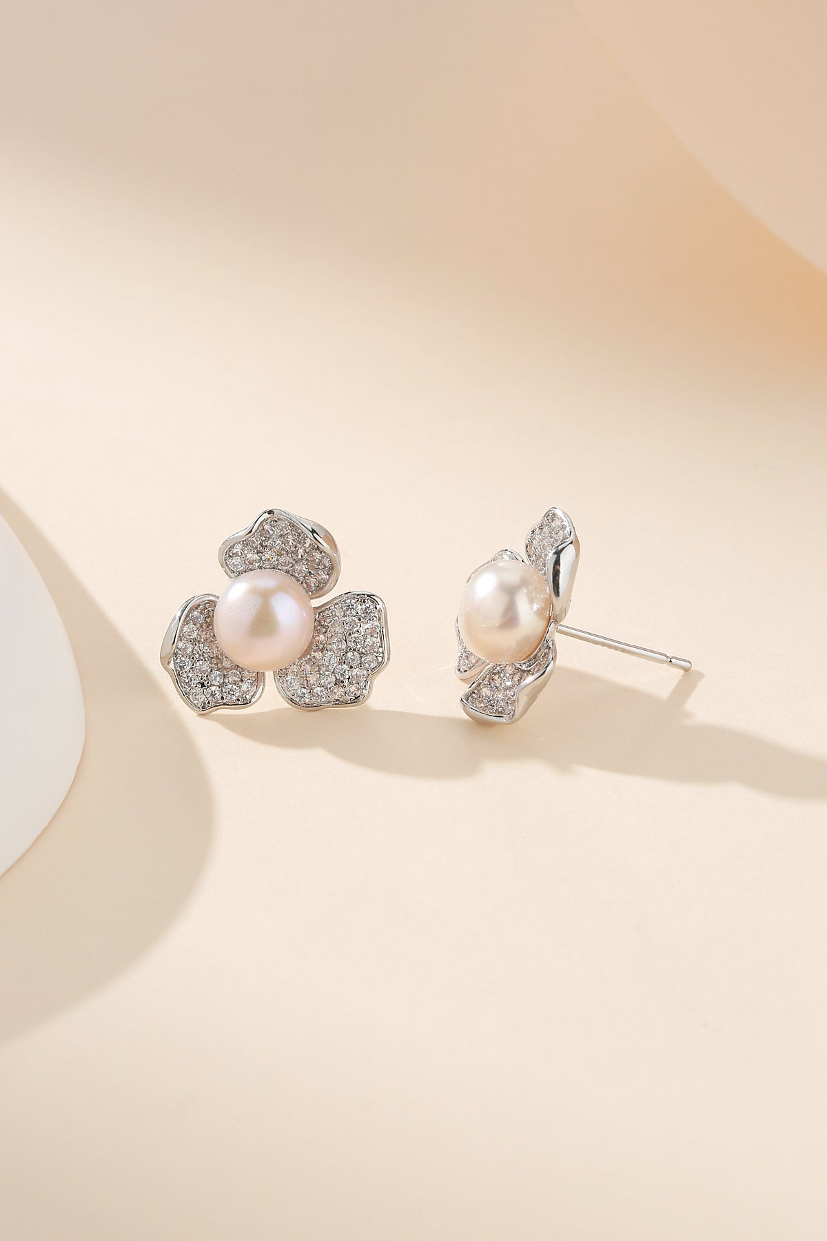 5-5.5mm Cubic Zirconia Floral Pearl Earrings