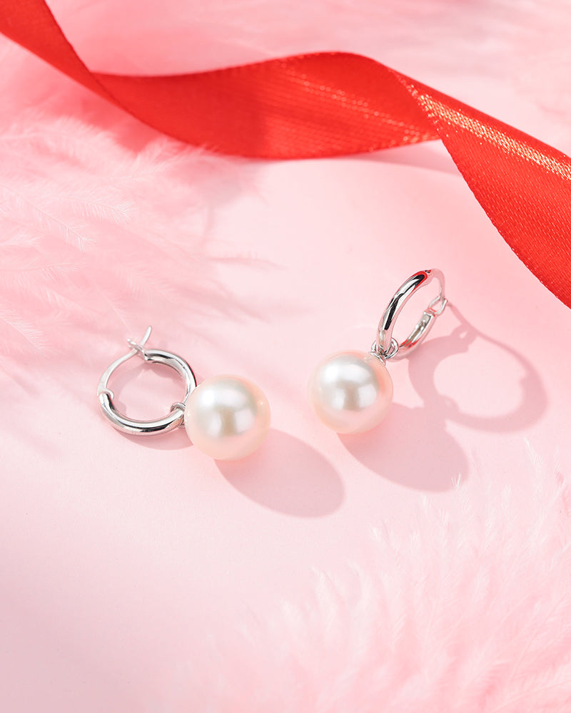 11-12mm Freshwater Pearl & Hoops Earrings