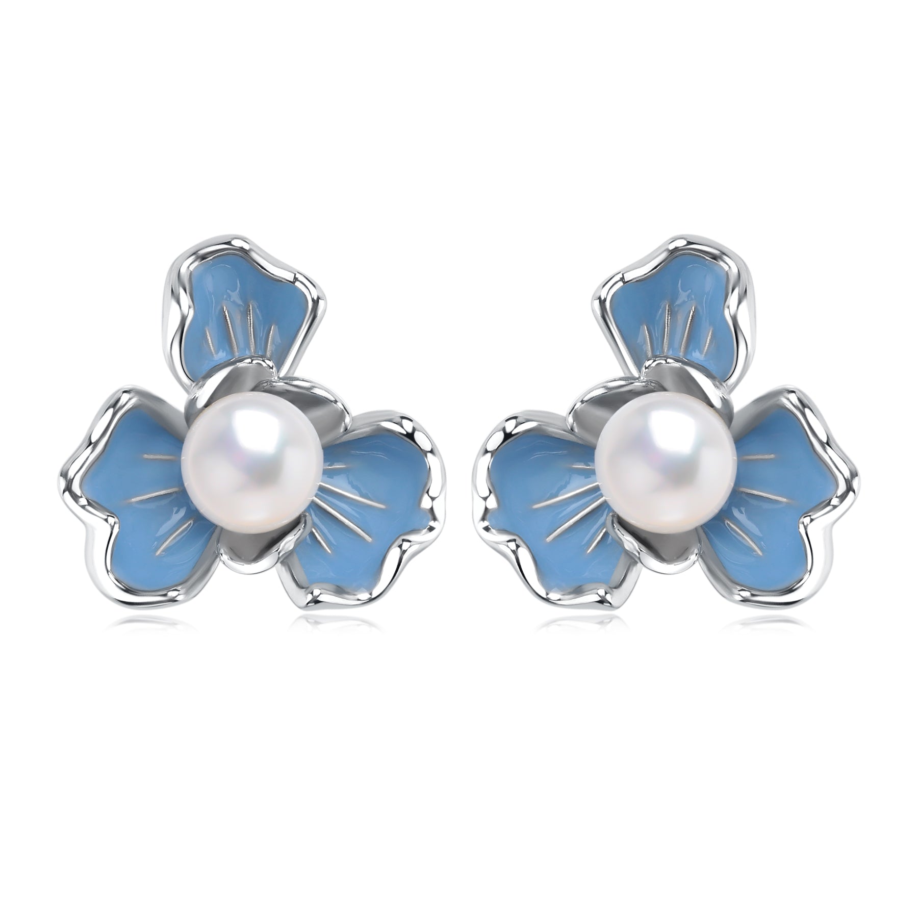 7-7.5mm Blue Floral Pearl Earrings
