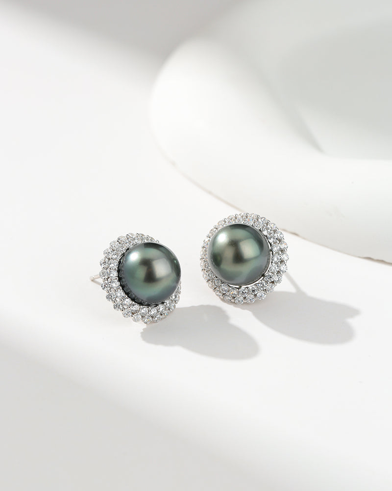 10-11mm Tahitian Pearl Zirconia Earrings