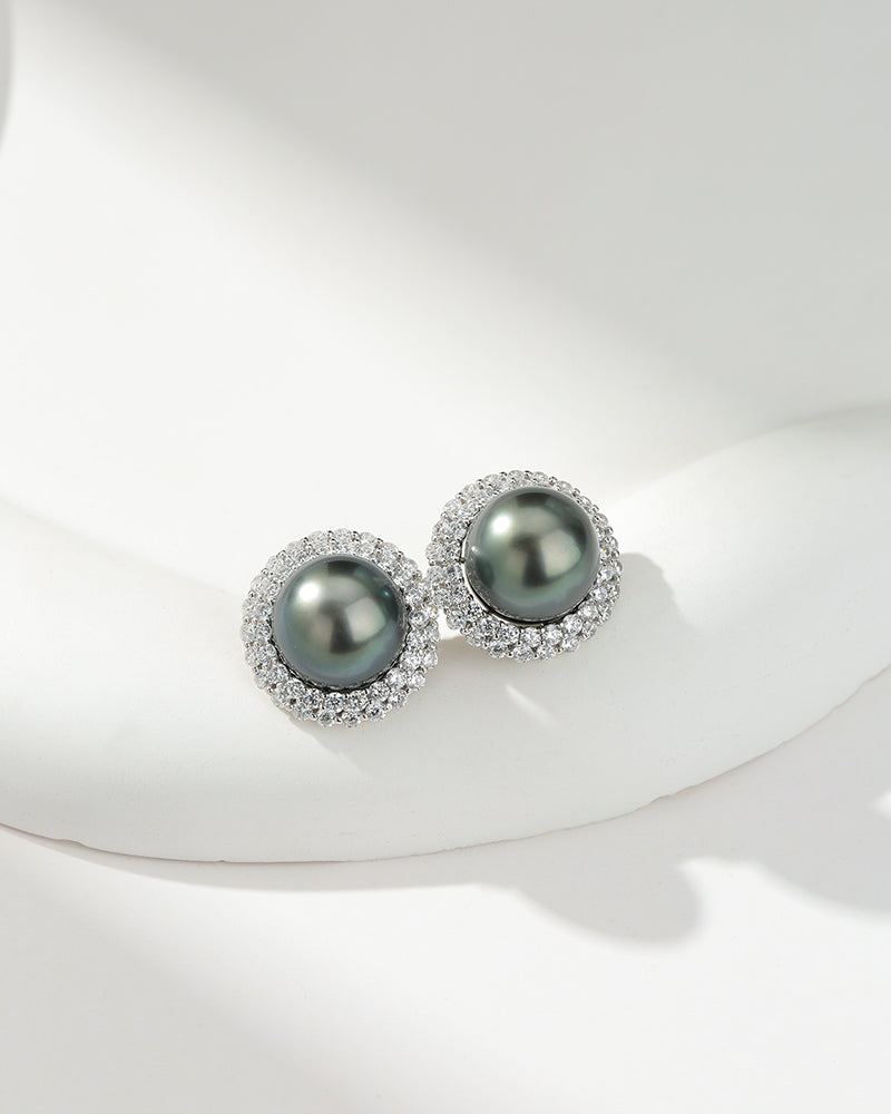 10-11mm Tahitian Pearl Zirconia Earrings