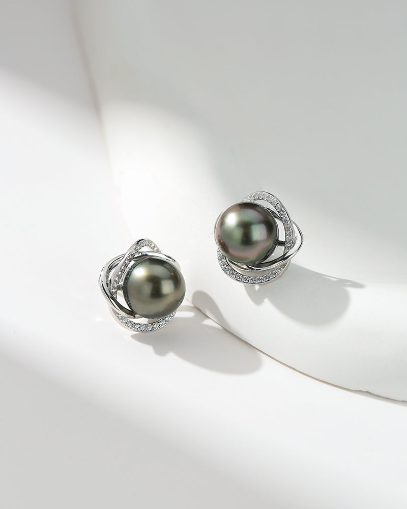 10-11mm Tahitian Pearl & Venus  Earrings