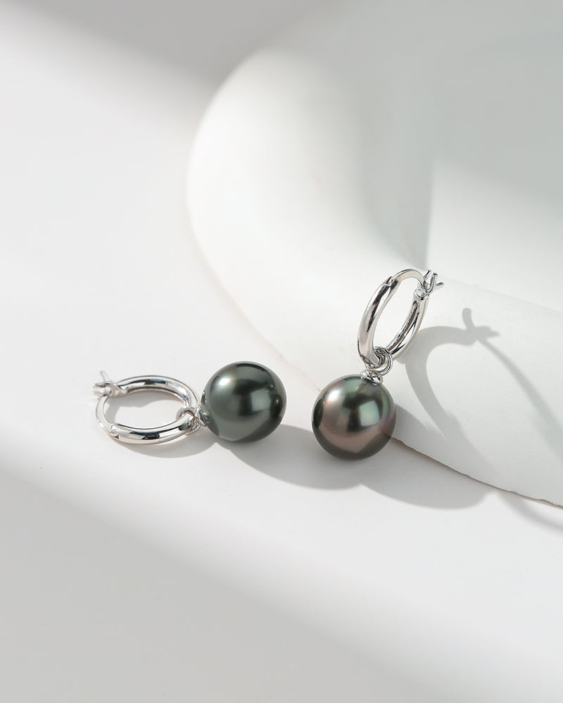 10-11mm Classic Hoop Tahitian Pearl Earrings