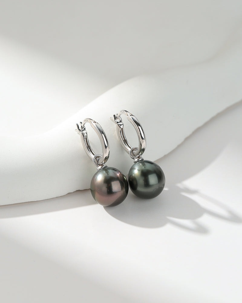 10-11mm Classic Hoop Tahitian Pearl Earrings
