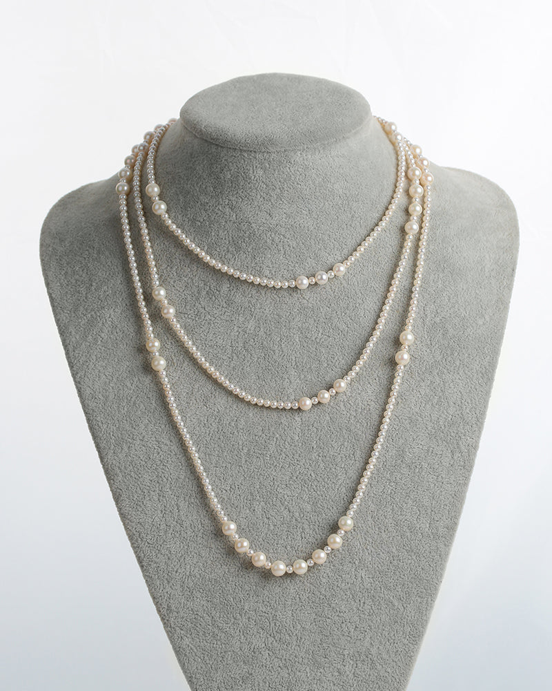 62" Large & Small White Freshwater Pearl Long Necklace