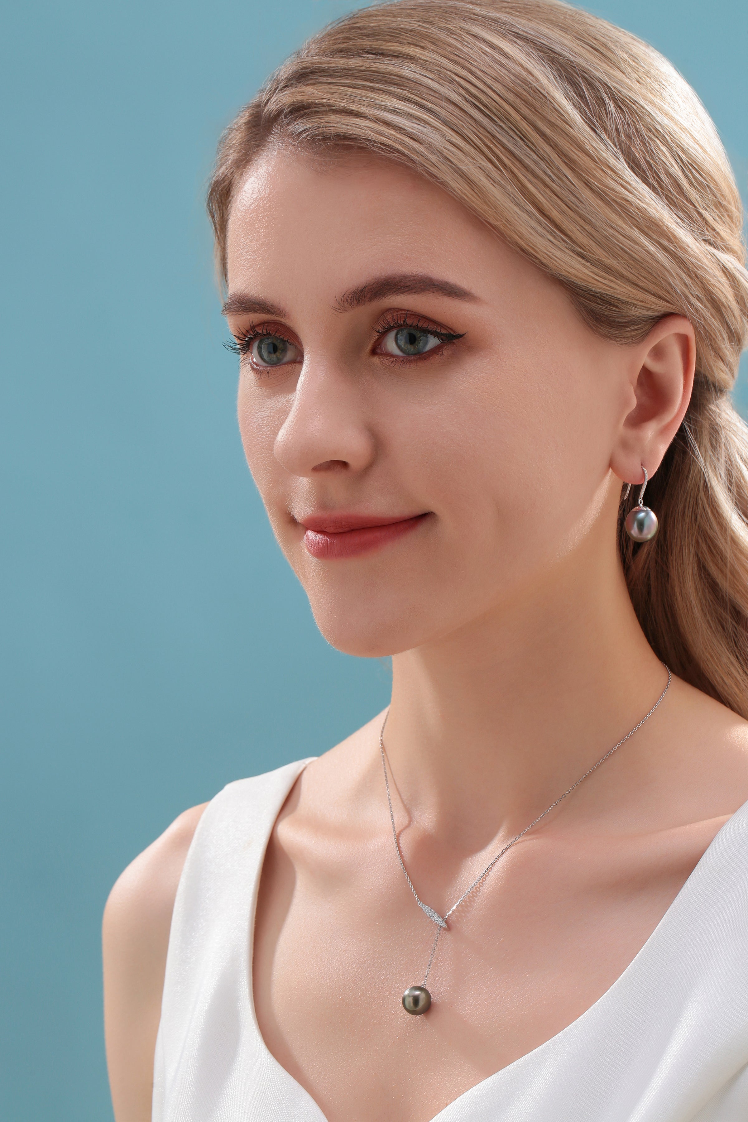 11-12 mm Tahitian Drop Pearl Earrings -18K White Gold