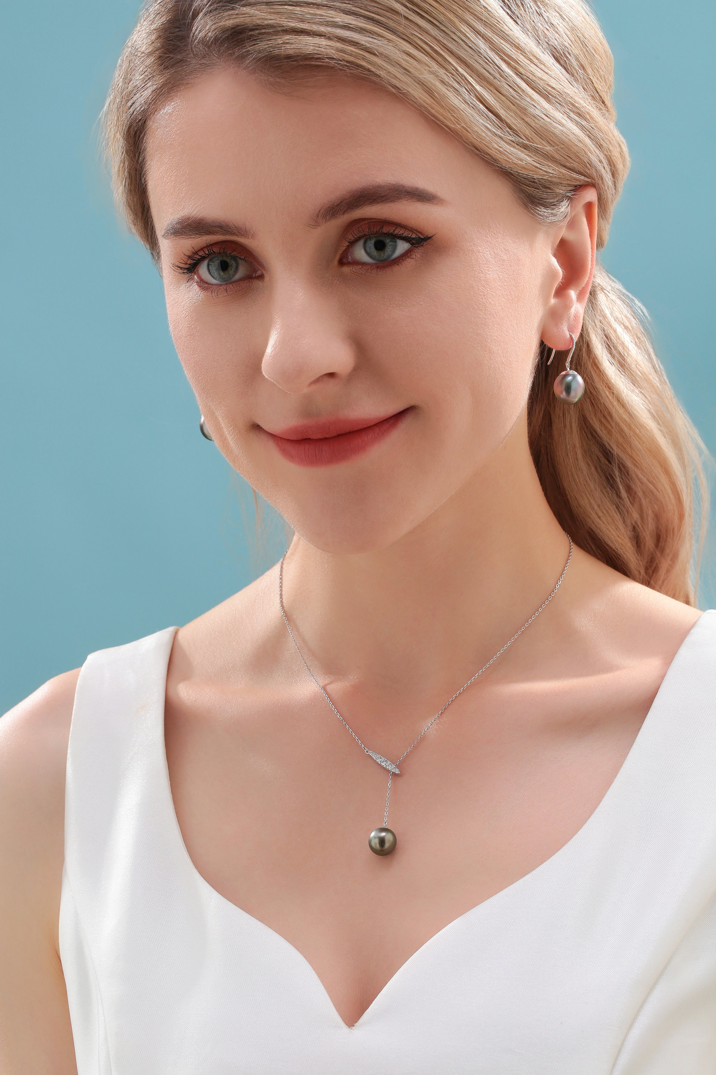 11-12 mm Tahitian Drop Pearl Earrings -18K White Gold