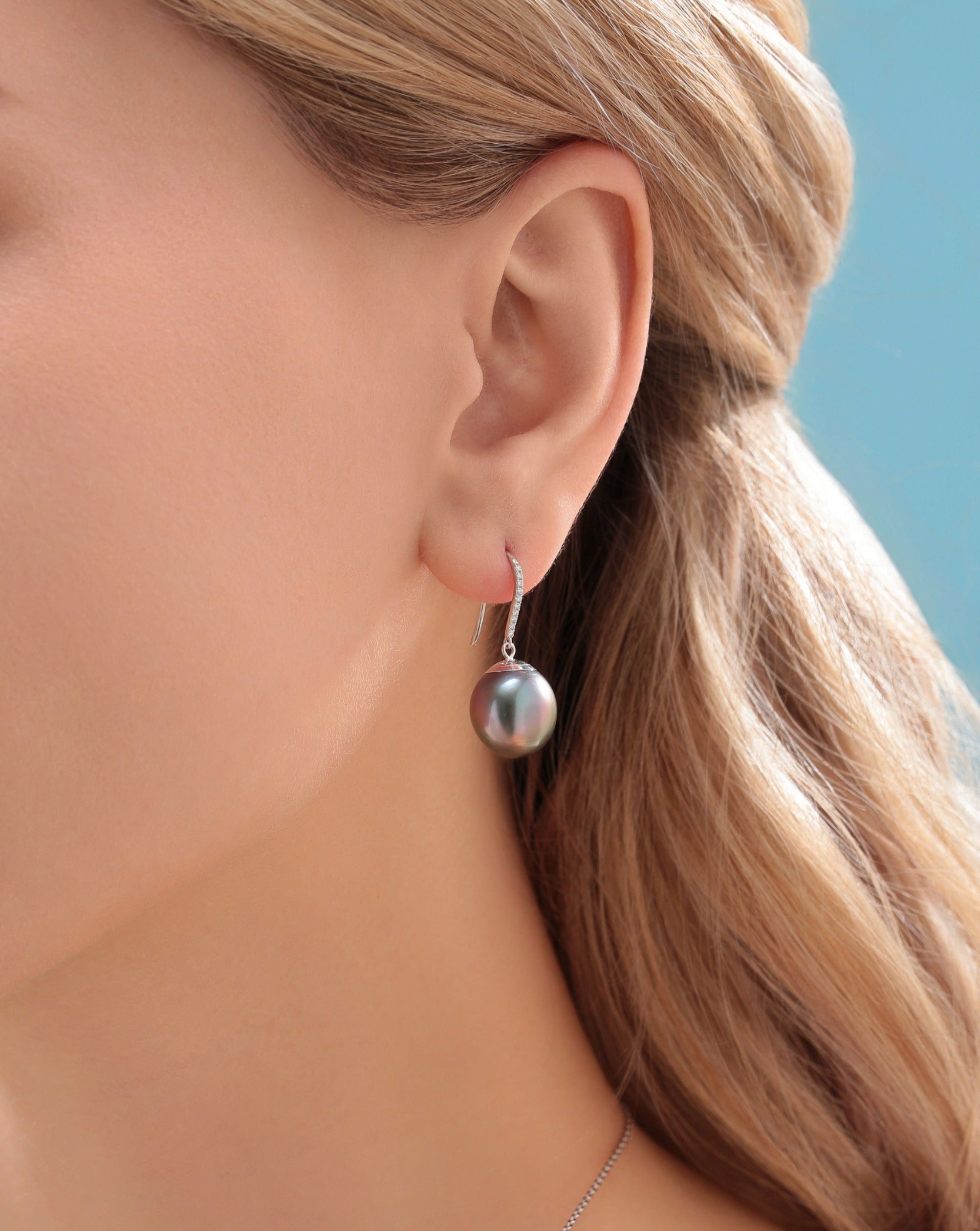 11-12 mm Tahitian Drop Pearl Earrings -18K White Gold