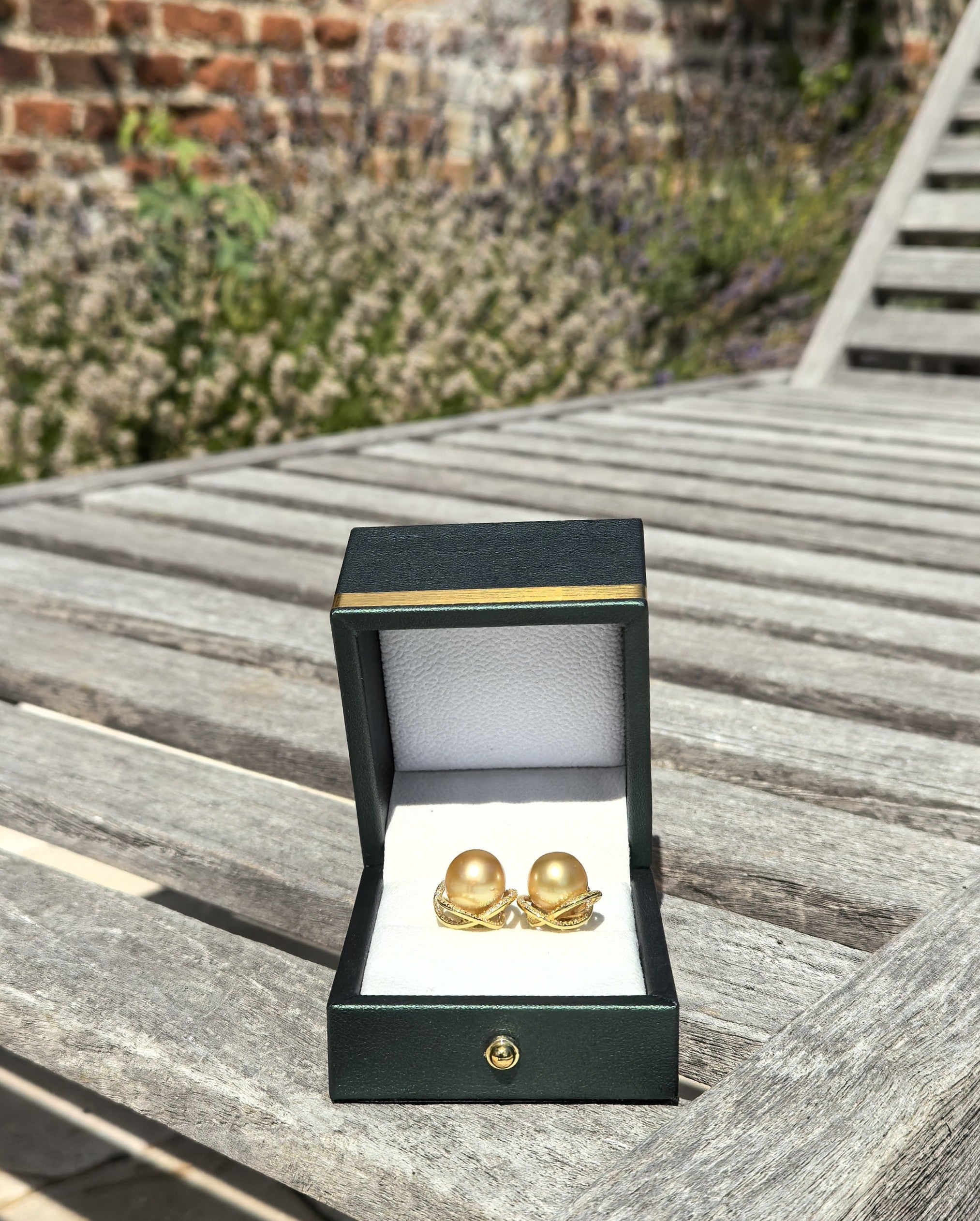 Golden South Sea Pearl 11.0-12.0mm & CZ Rose Whole Set