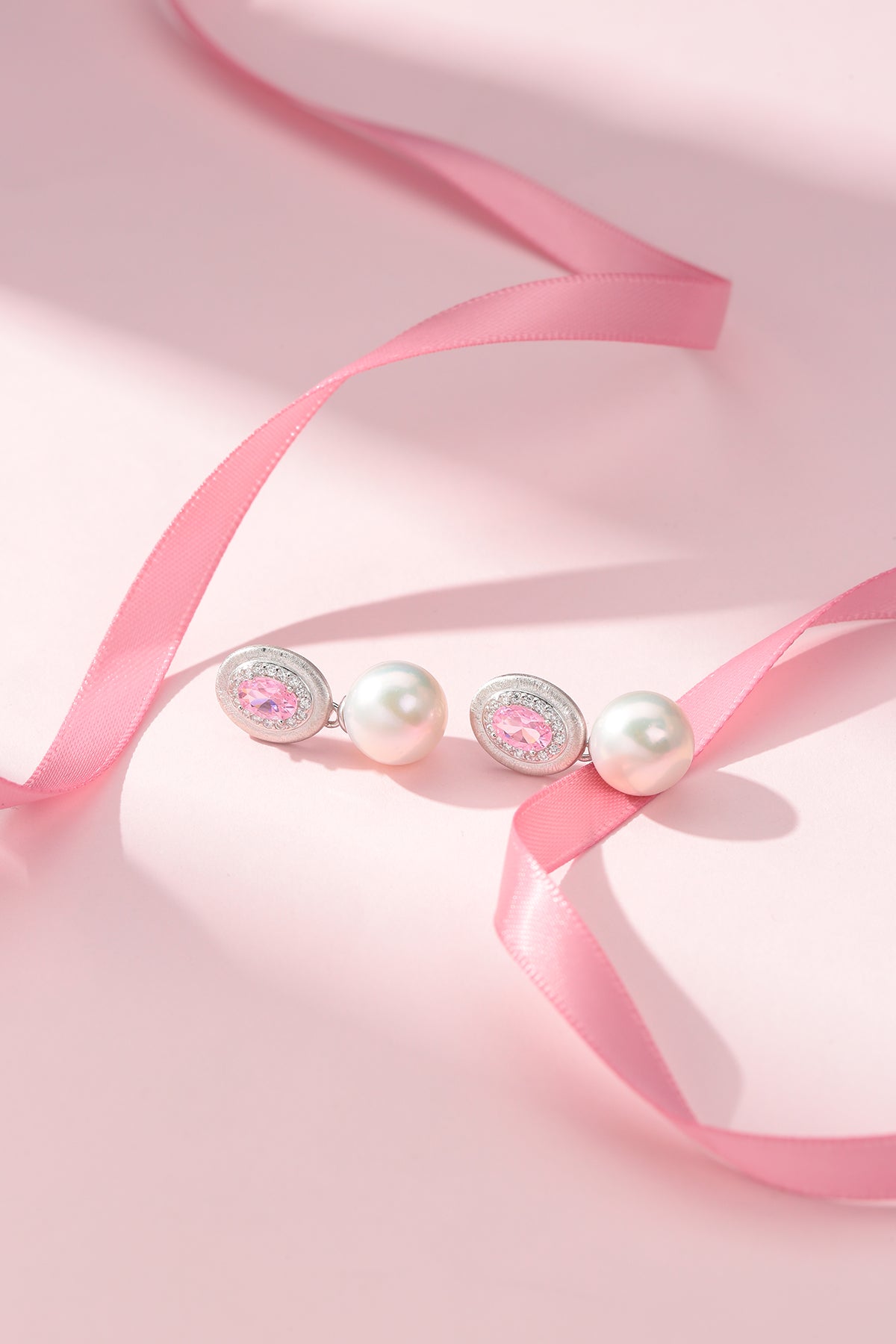 10-11mm Pink Cubic Zirconia Edison Pearl Earrings