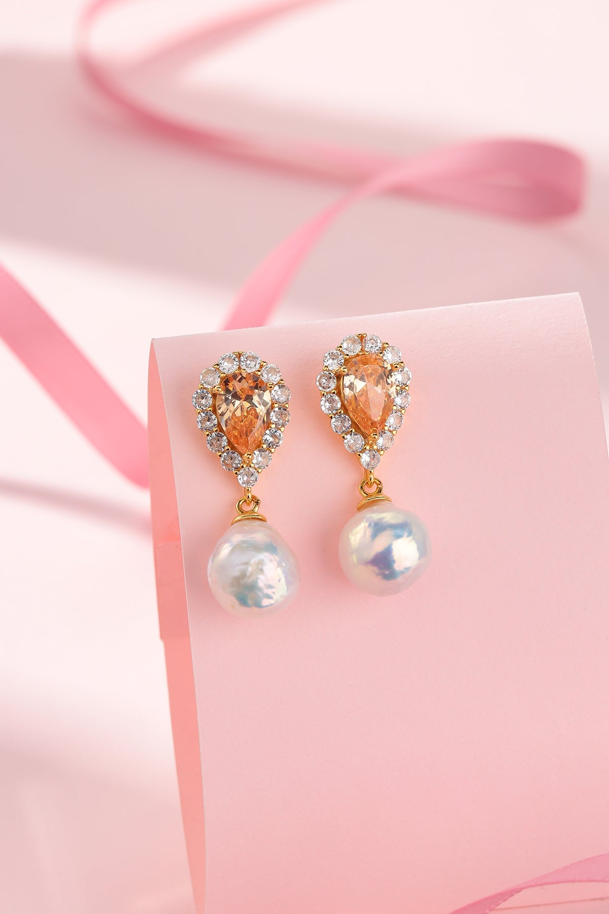 Baroque Edison Pearl Zirconia Earrings