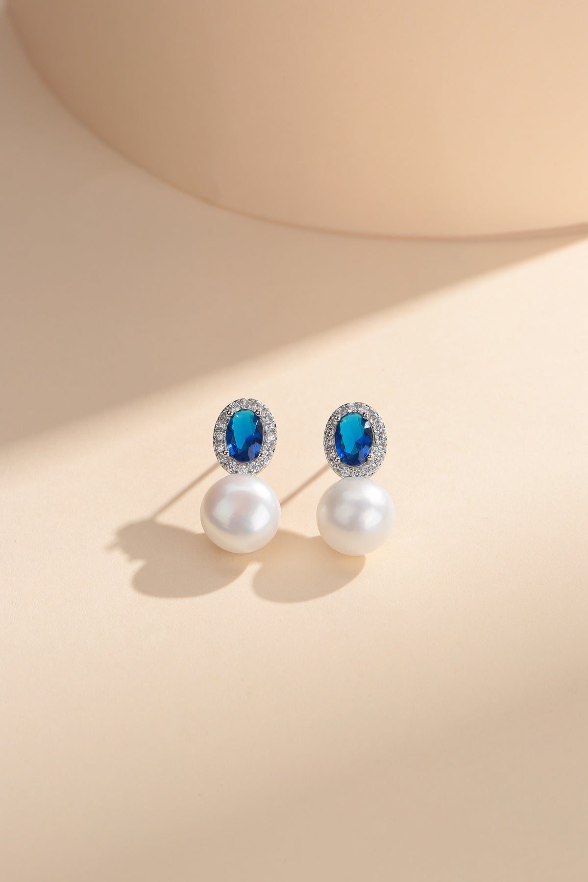 7-8mm Blue Crystal CZ Pearl Earrings