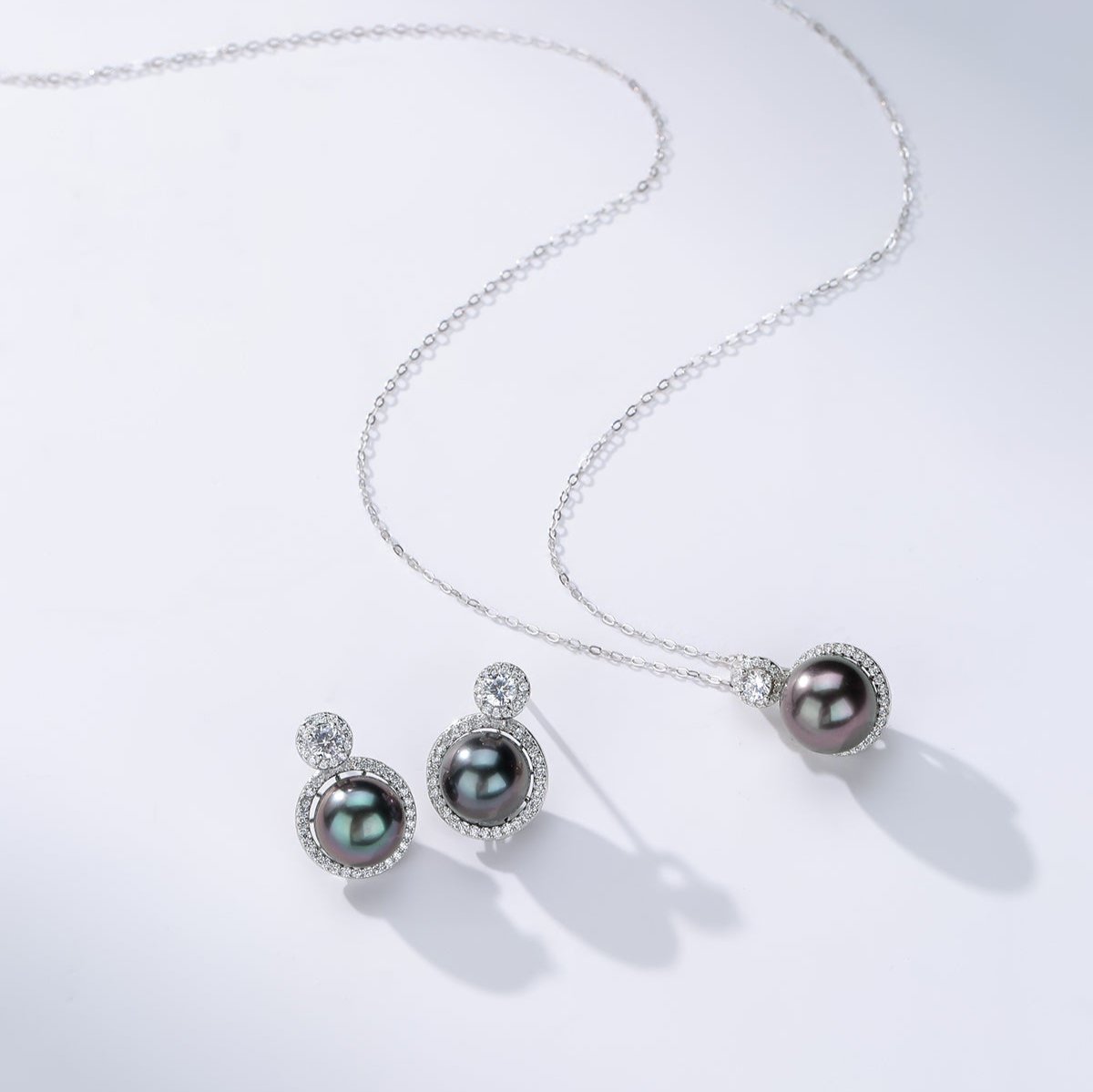 9-10mm Tahitian Pearl & Eline CZ Earrings