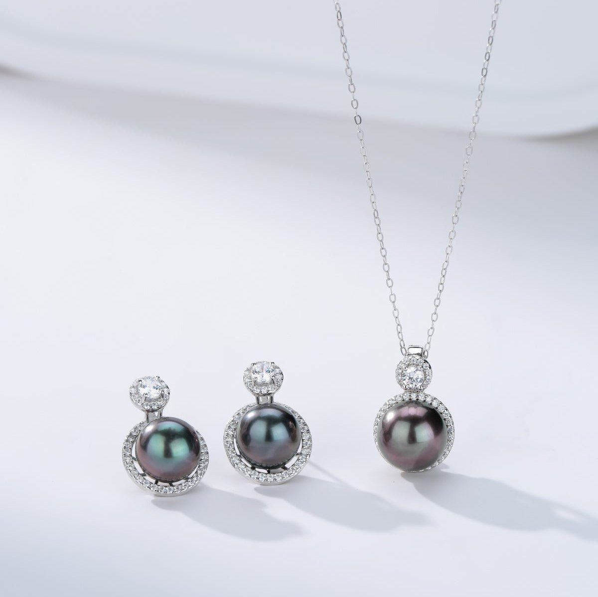 9-10mm Tahitian Pearl & Eline CZ Earrings