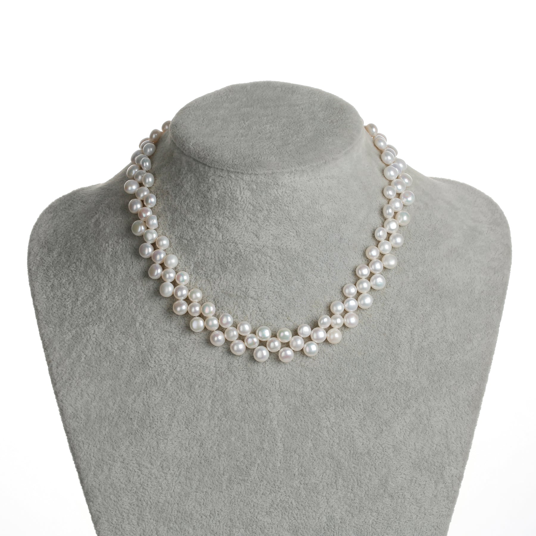 White Triple-Layer Button Pearl Strand Necklace