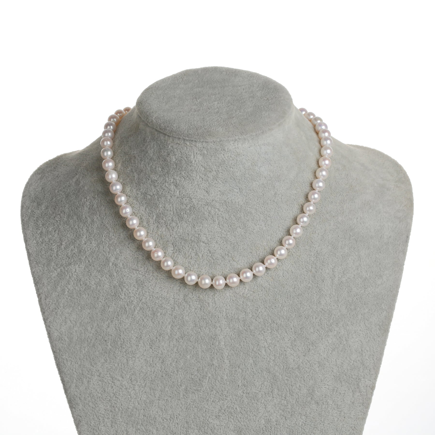 Classic White Round Freshwater Pearl Necklace, Sterling Silver Clasp