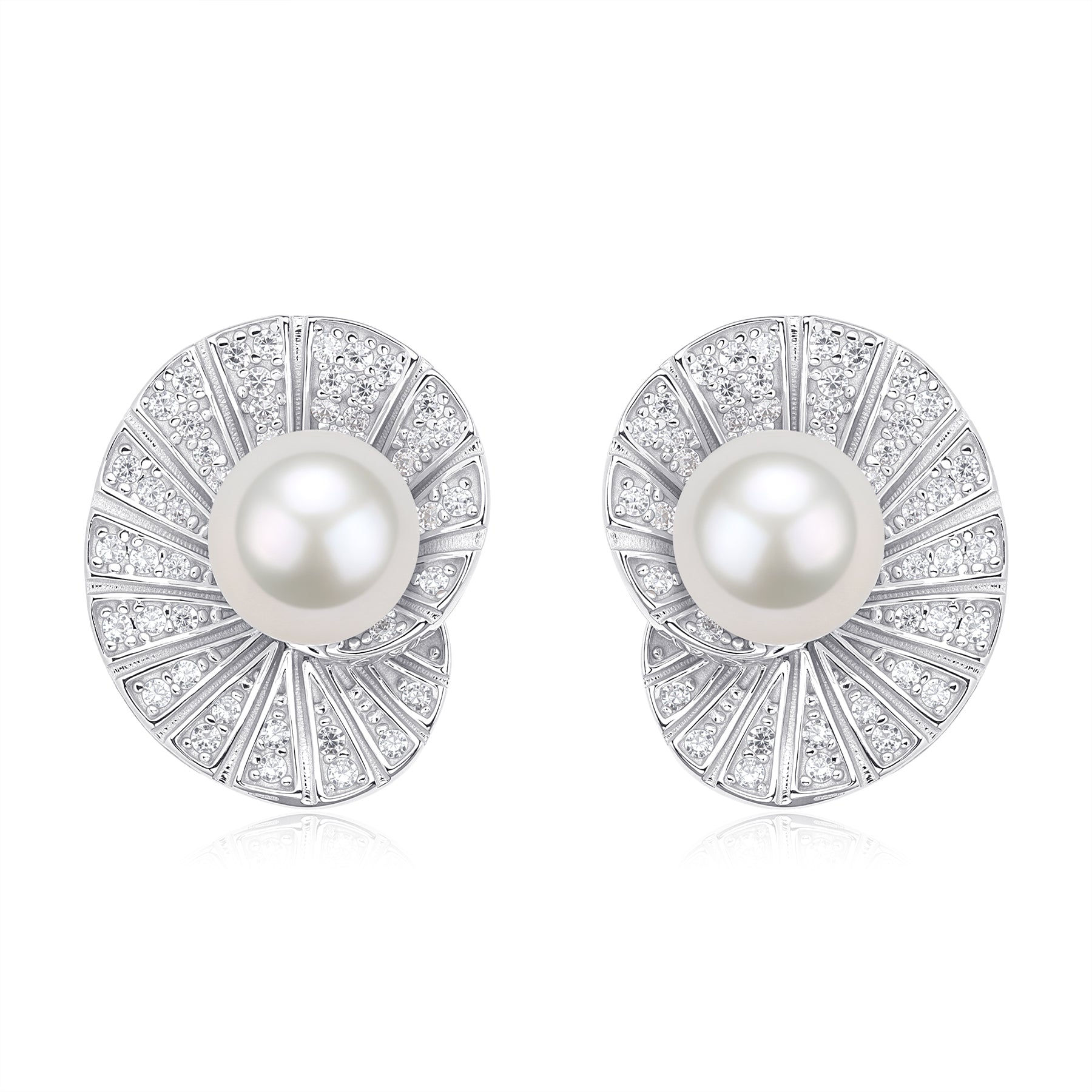 Seashell Freshwater Pearl Ear Stud Earrings