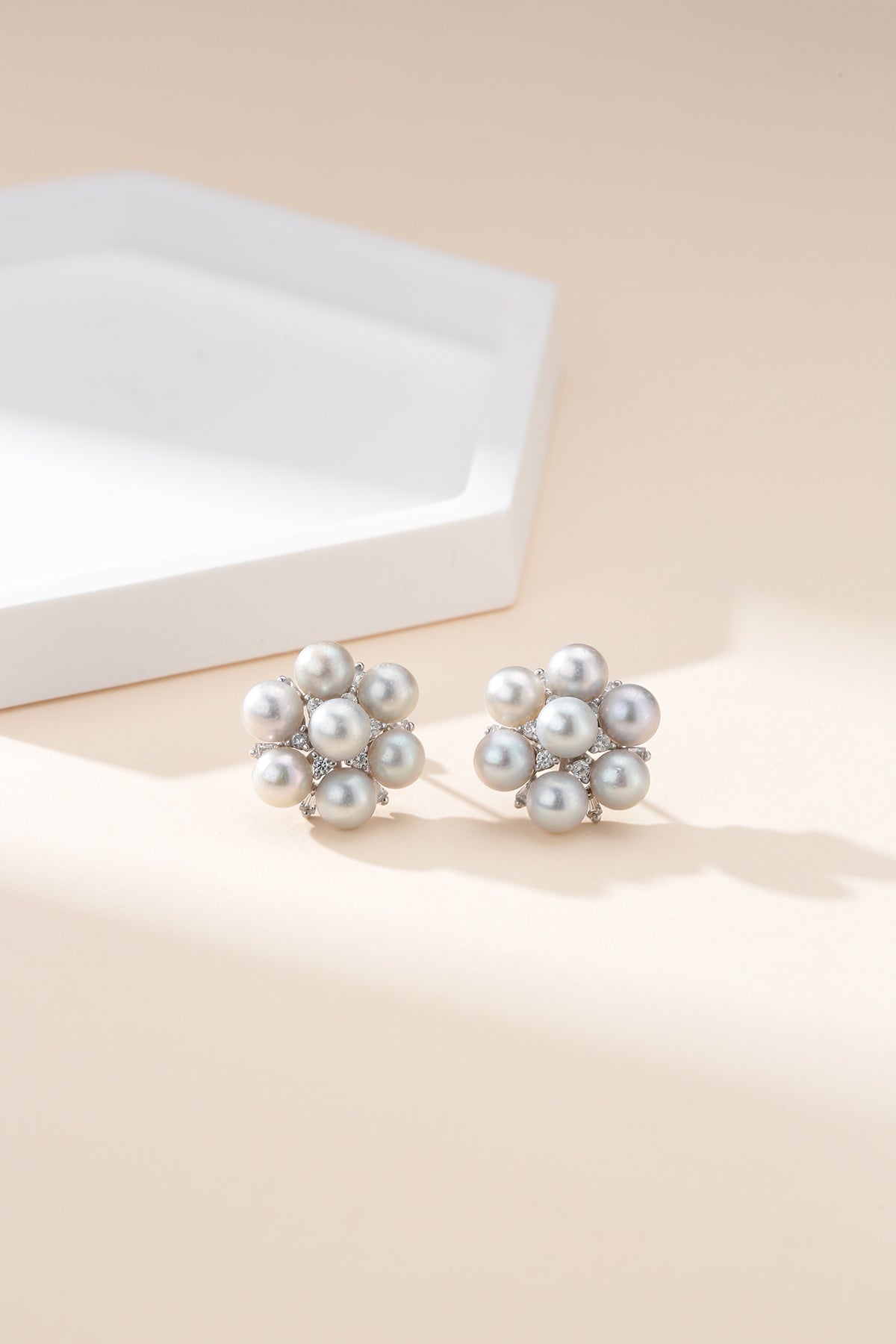 Silver Multi-Pearl Stud Earrings
