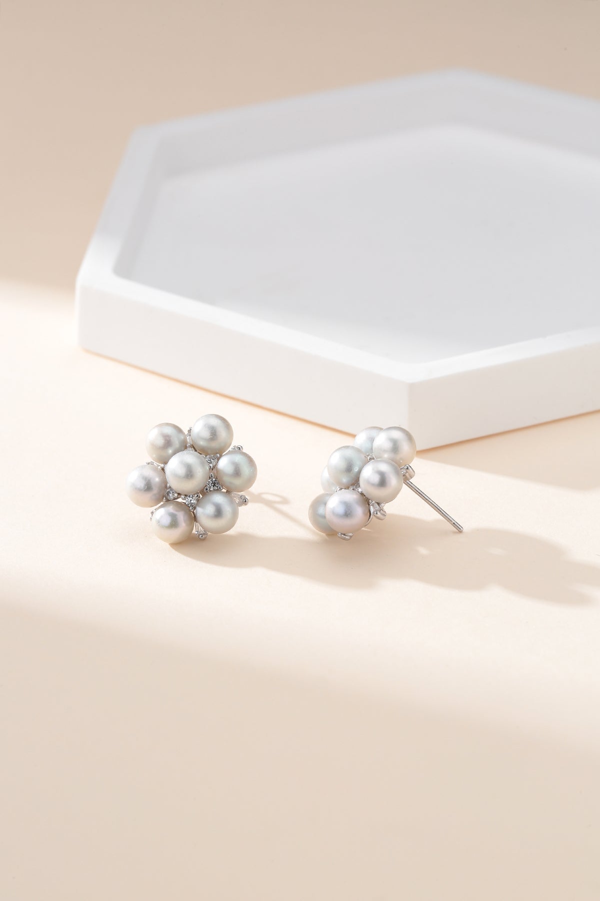 Silver Multi-Pearl Stud Earrings