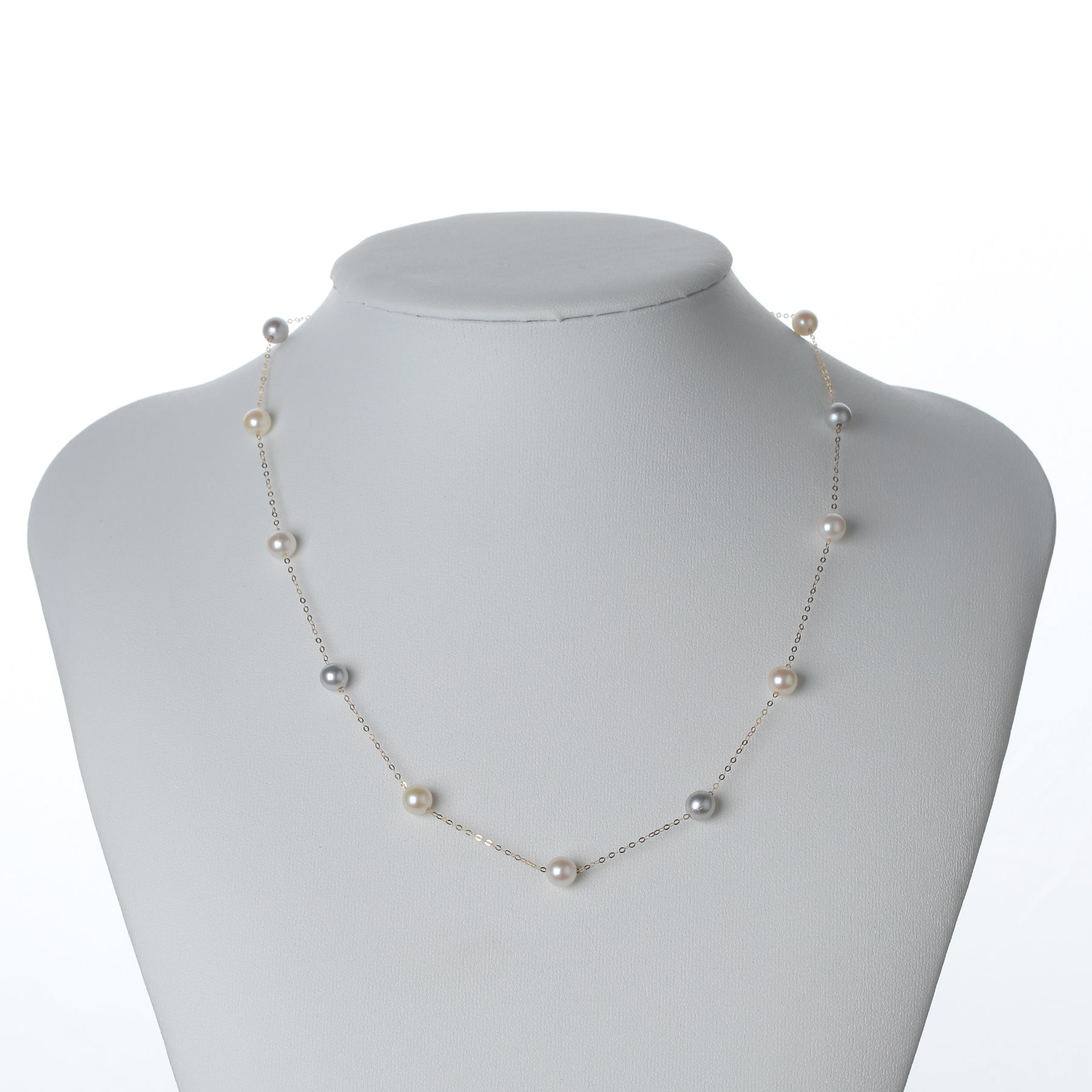 5-6mm Silver & White Pearls Tincup Necklace