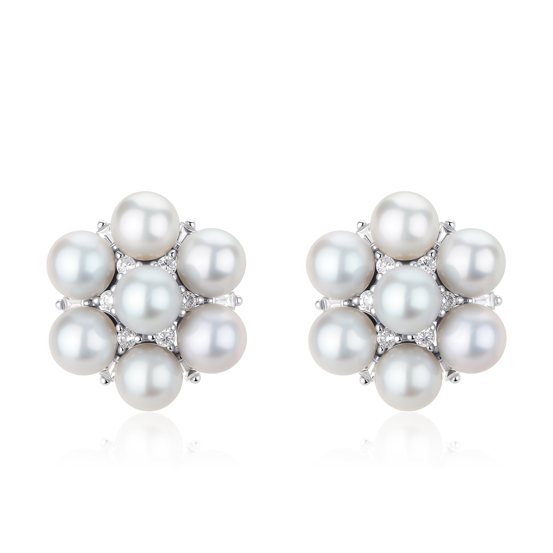 Silver Multi-Pearl Stud Earrings