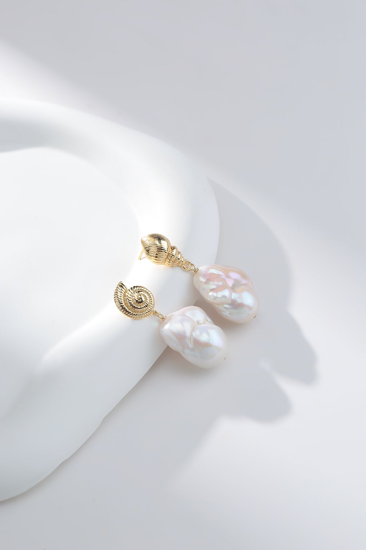 Gold Conch Large Baroque Pearl Earrings