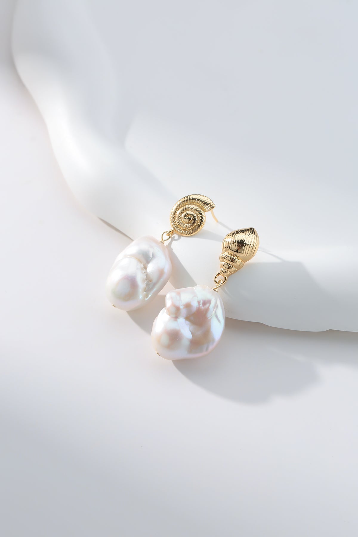 Gold Conch Large Baroque Pearl Earrings