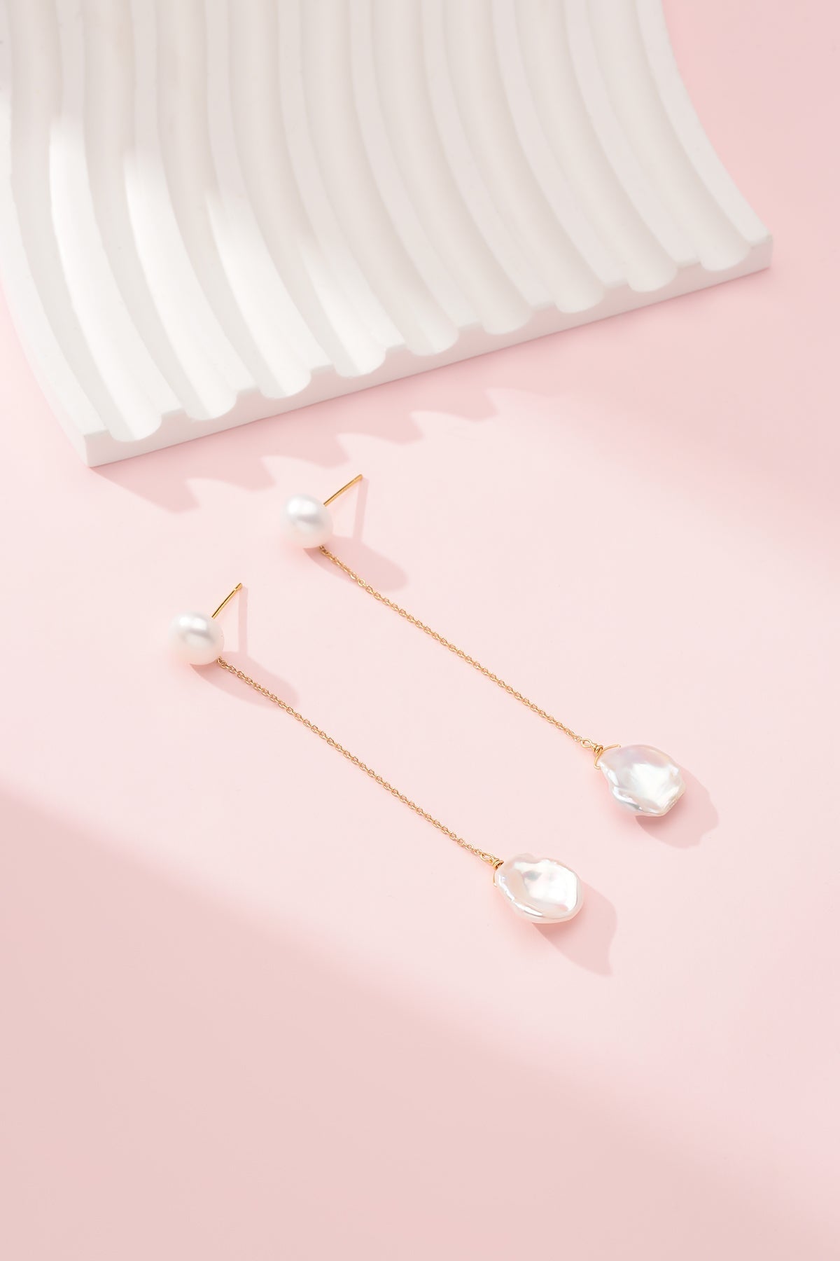 Baroque Petal Pearl Long Drop Earrings