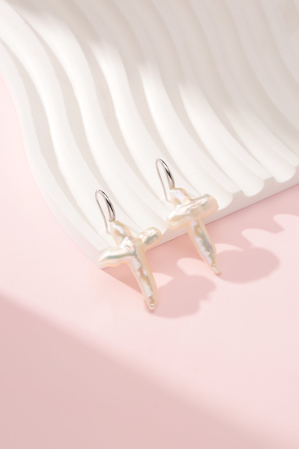 Cross Pearl Hook Earrings
