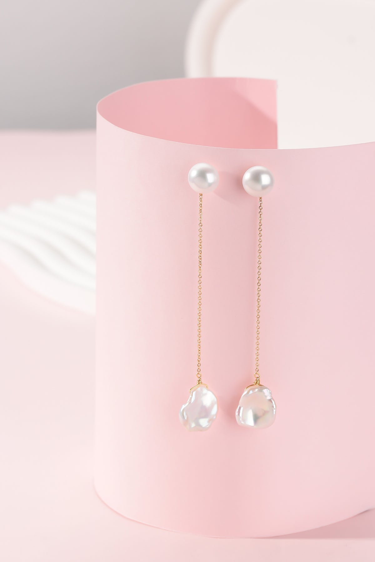 Baroque Petal Pearl Long Drop Earrings