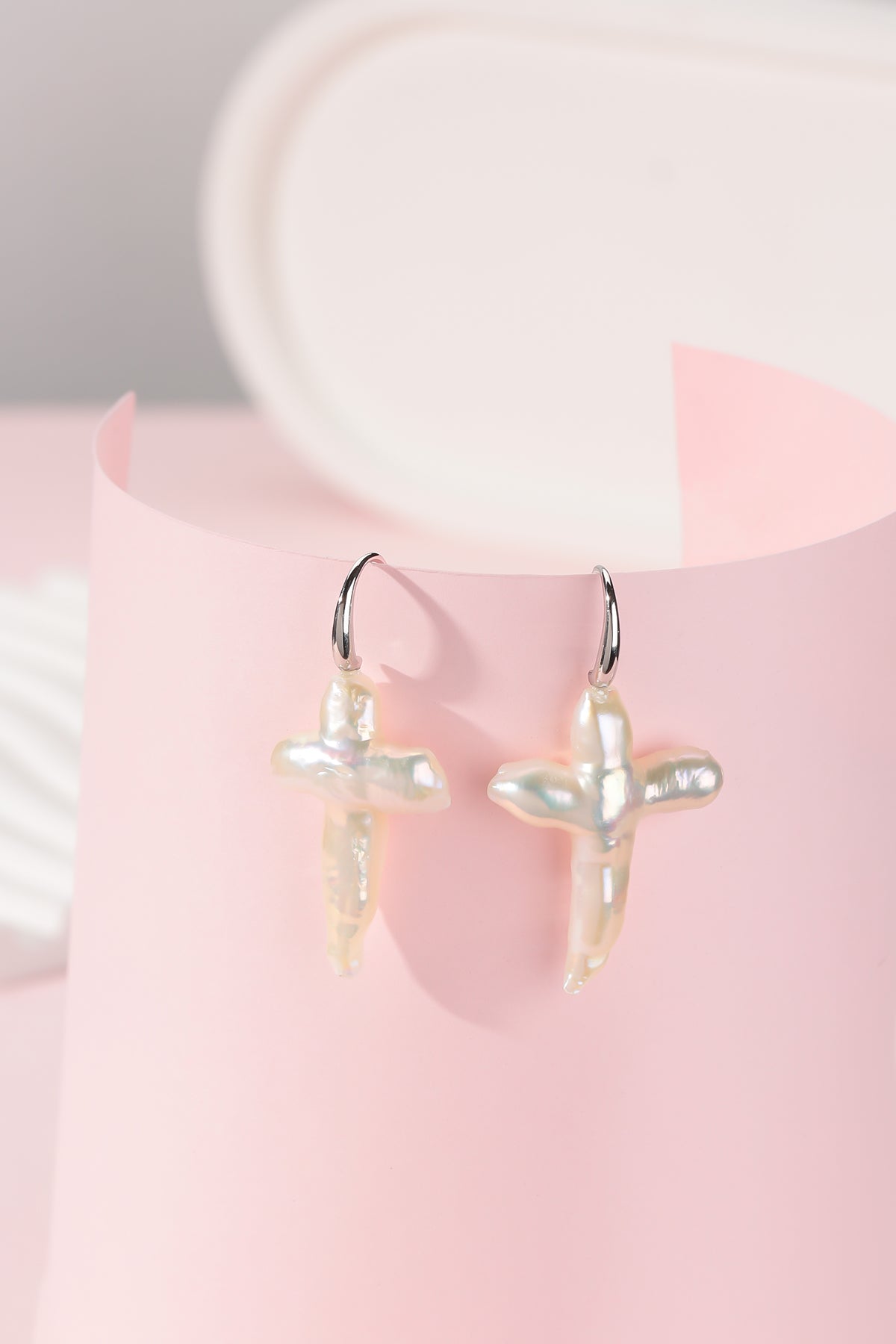 Cross Pearl Hook Earrings