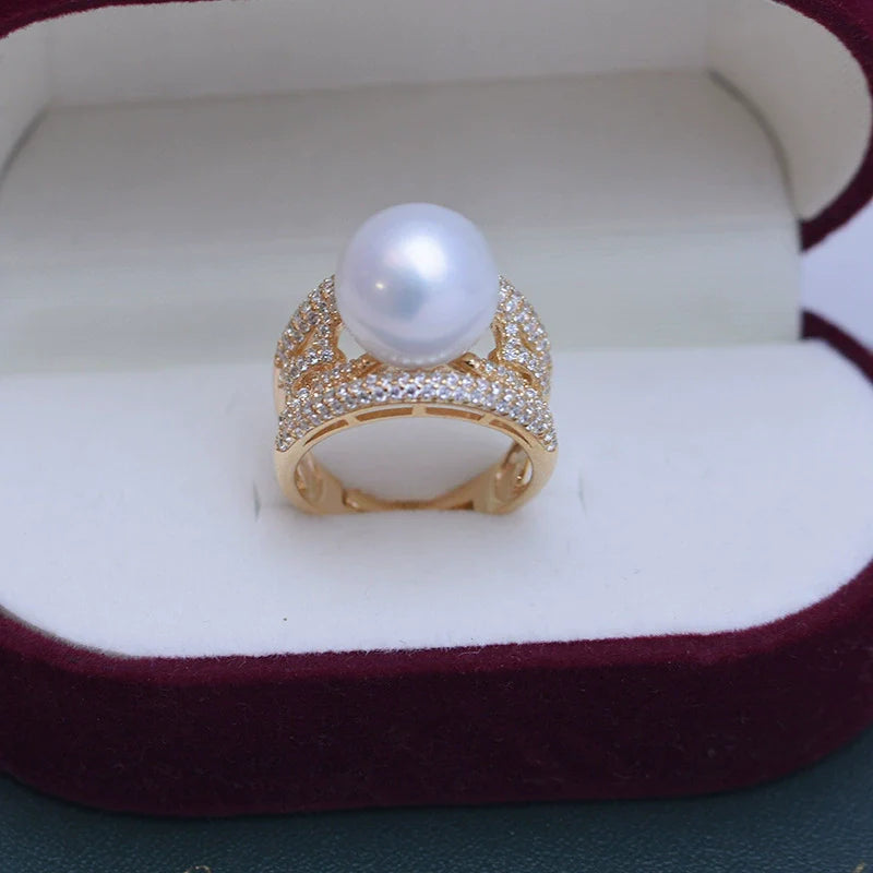 10-11mm Freshwater Pearl Wide Cubic Zirconia Ring