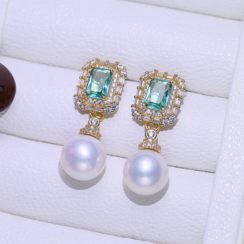 10-11mm Pearl Green Zirconia Earrings