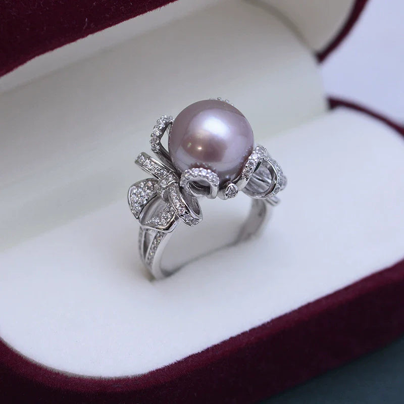 12-13mm Freshwater Pearl Bowknot Zirconia Ring