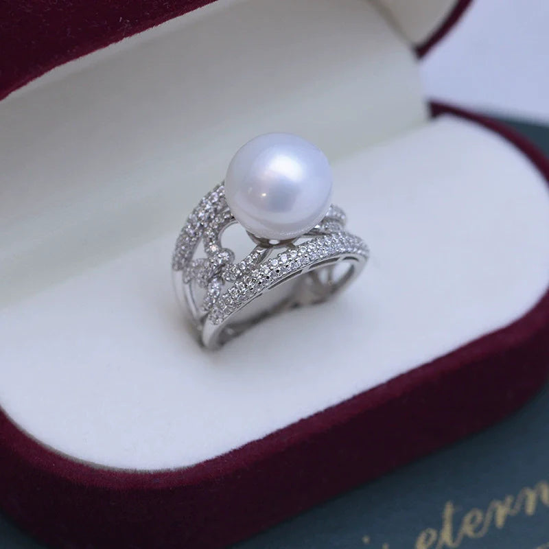 10-11mm Freshwater Pearl Wide Cubic Zirconia Ring