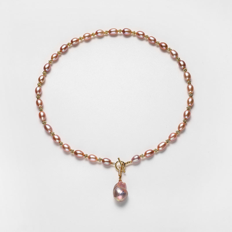 Purple Rice Pear Beads Baroque Pearl Pendant Necklace