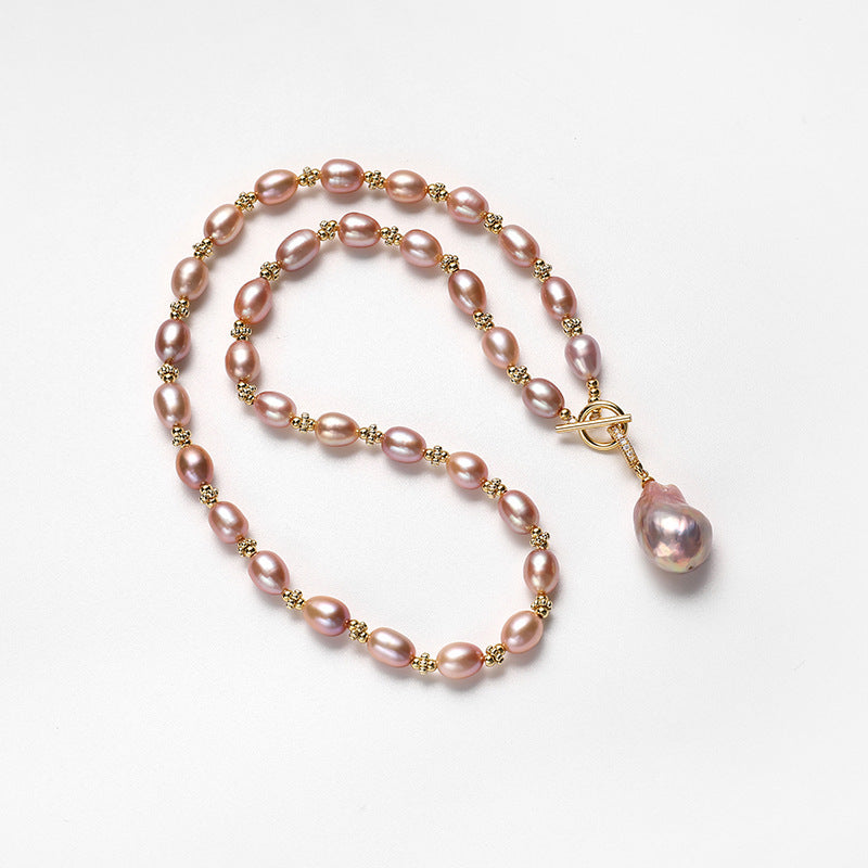 Purple Rice Pear Beads Baroque Pearl Pendant Necklace