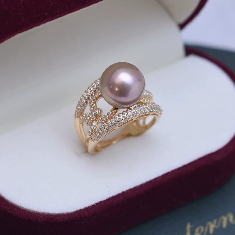 10-11mm Freshwater Pearl Wide Cubic Zirconia Ring