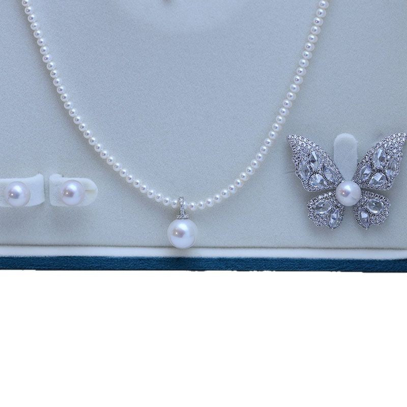 Freshwater Pearl Necklace, Earrings, Brooch Set