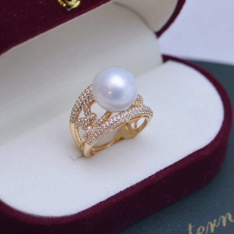 10-11mm Freshwater Pearl Wide Cubic Zirconia Ring