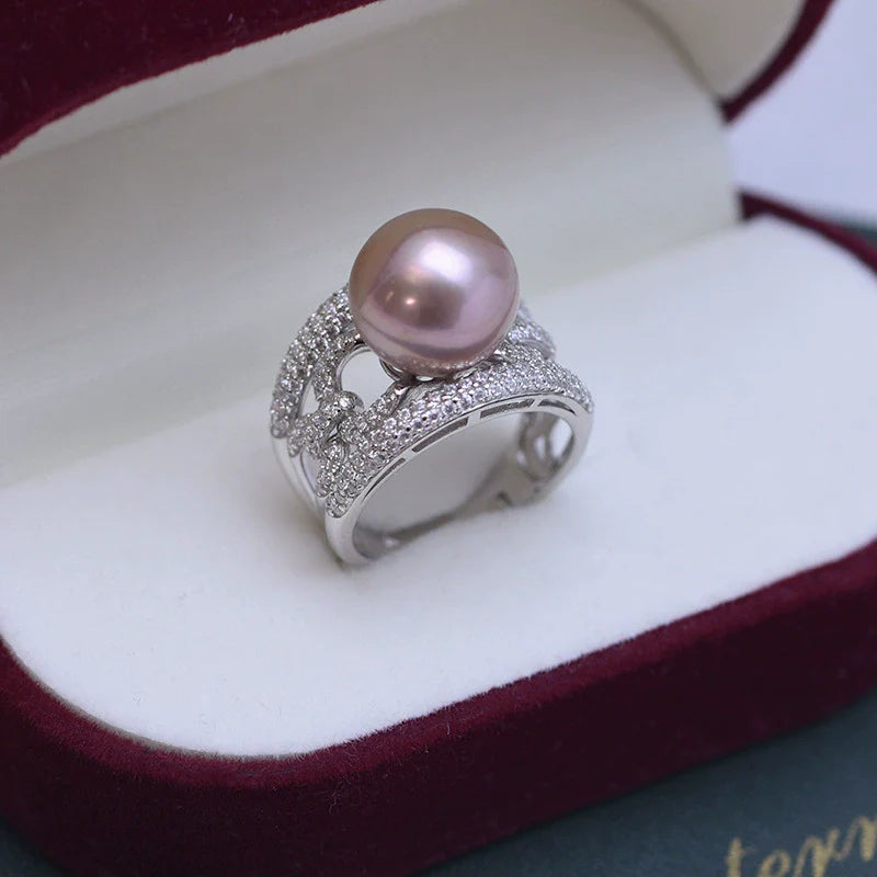 10-11mm Freshwater Pearl Wide Cubic Zirconia Ring