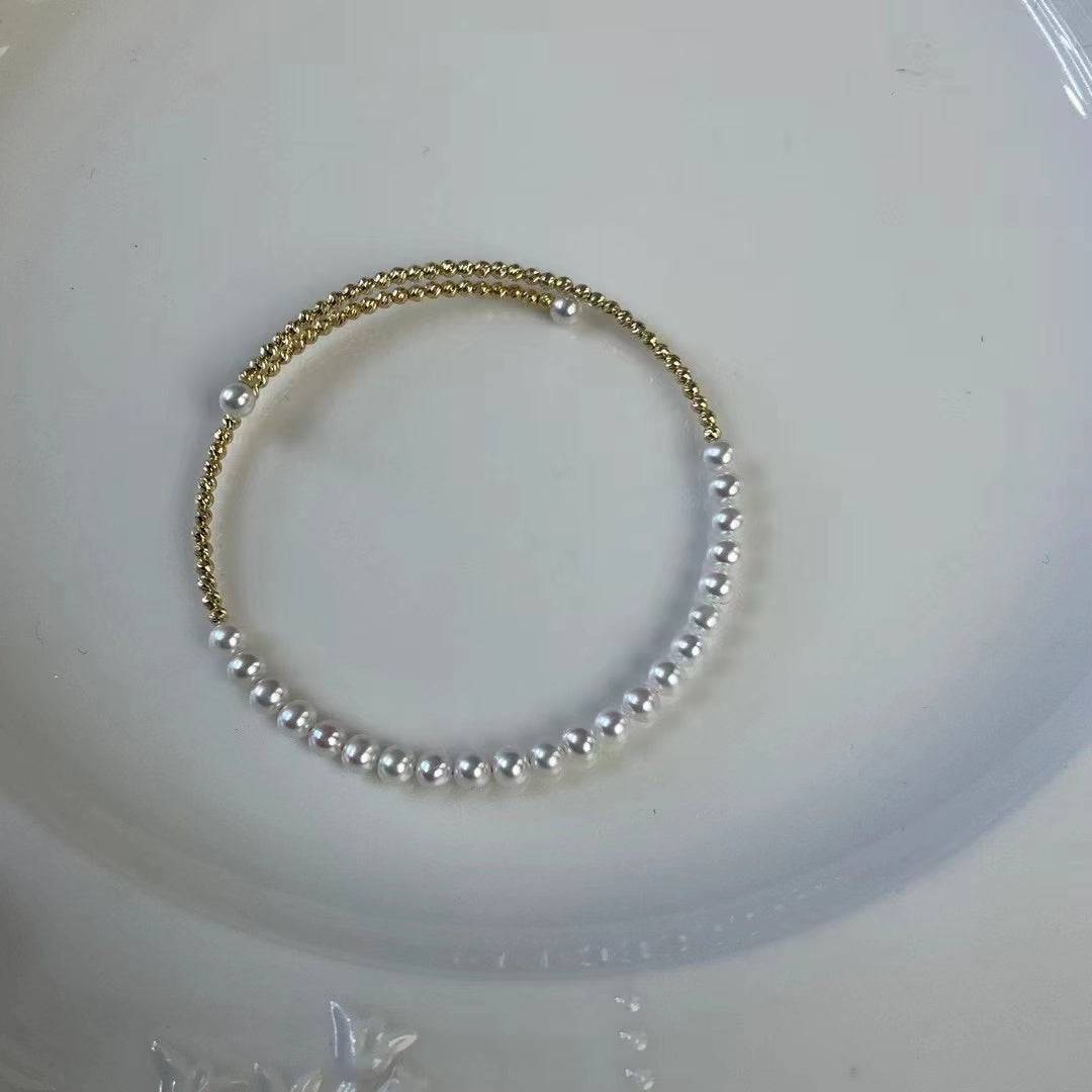 3-4mm Freshwater Pearl Beaded Bracelet 18K Gold